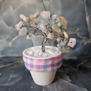 Handmade Wire Gemstone Tree Of Life in Mini Pot - Pastel Chips